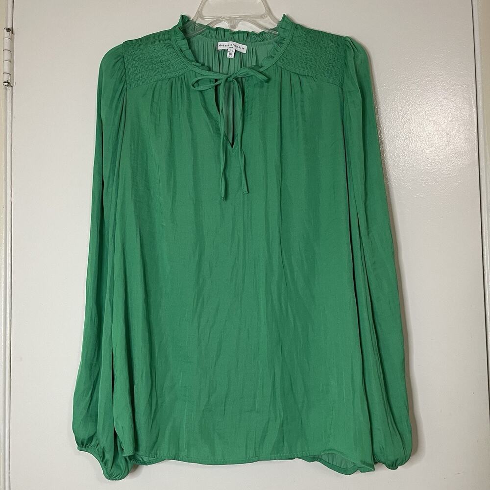 Anthropologie Maison d'amelie green long sleeve satin blouse top Large